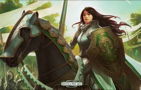 Picture girl, horse, armor, spear, armor, knight, Magic, The Gathering