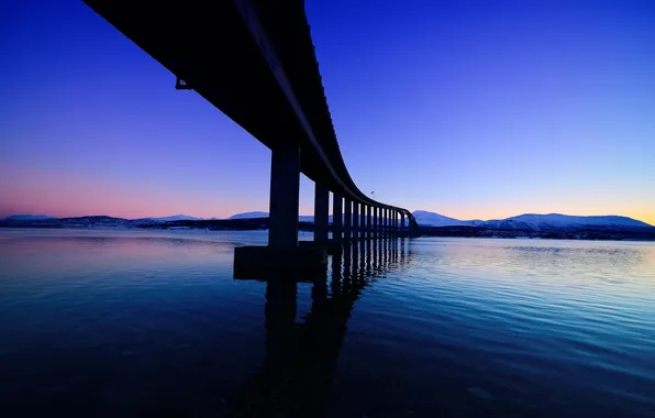 The sky, mountains, bridge, Strait, the evening