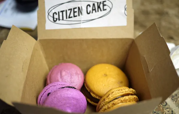 Box, colored, cookies, different, macaroon, macaron