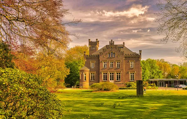 Picture autumn, the sky, the sun, clouds, trees, lawn, home, Germany