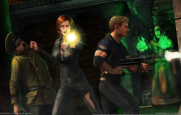 Picture girl, weapons, castle, MAG, guy, Interceptor, game wallpapers, Rise of the Triad