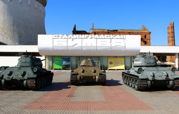 The building, Tanks, T-34-85, T-34-76, Volgograd, Museum-panorama of the Battle of Stalingrad