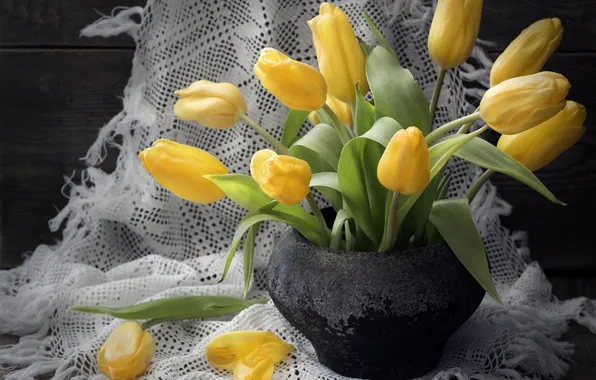 Yellow, tulips, shawl