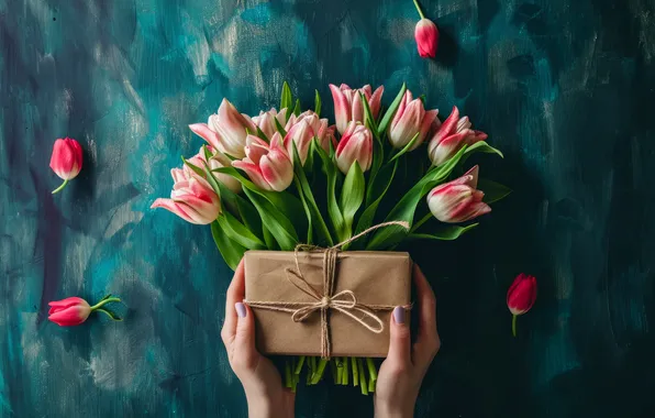 Flowers, holiday, bouquet, spring, tulips, March 8, AI art, universal holiday background