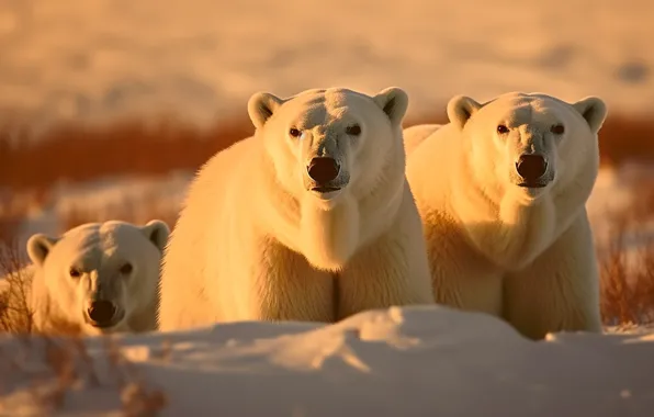 Winter, light, snow, the snow, polar bear, trio, muzzle, polar bears