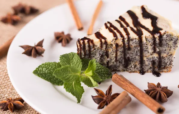 Picture Mac, pie, cinnamon, mint, cream, dessert, star anise