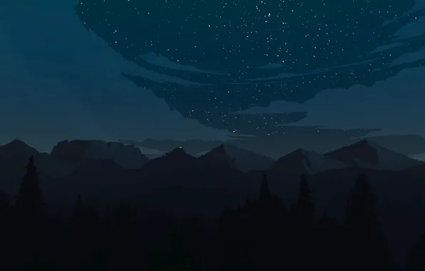 Mountains, Night, Stars, The game, Forest, View, Landscape, Art