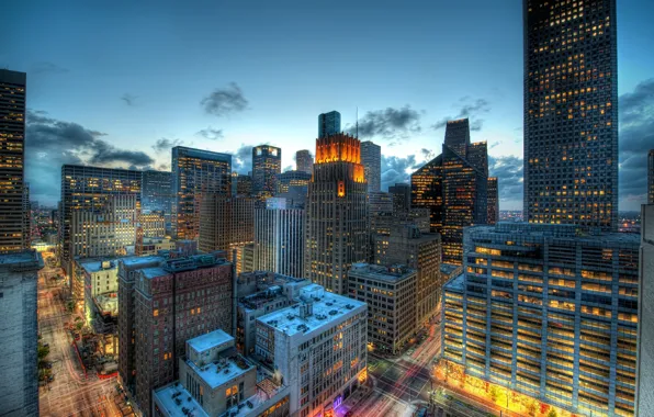 Building, twilight, Houston