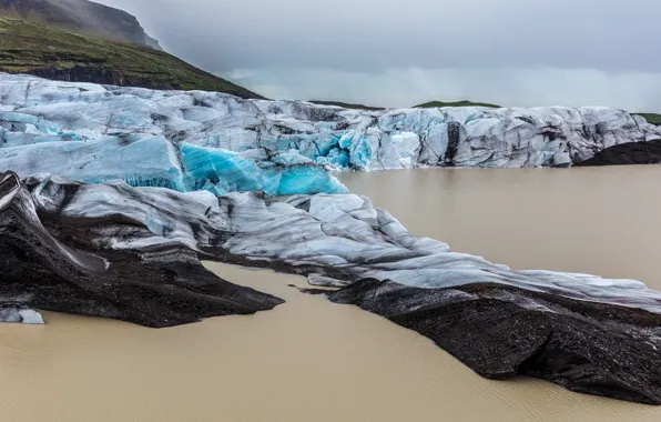 Ice, winter, sea, the sky, water, clouds, mountains, overcast