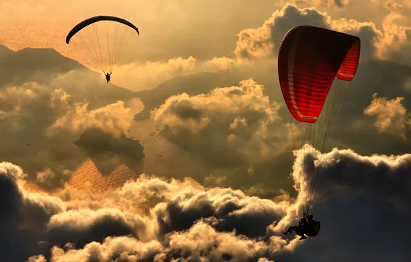 The SKY, CLOUDS, PARACHUTIST, THE PARACHUTE