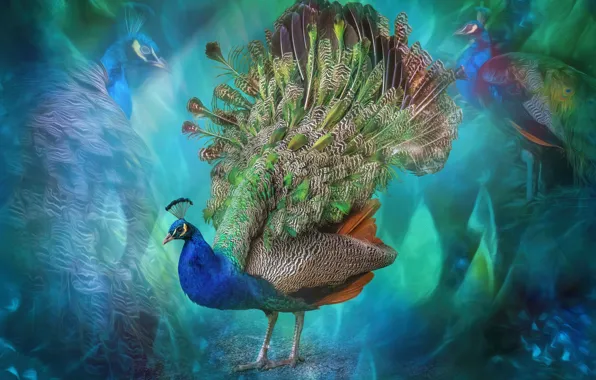 Picture abstraction, bird, feathers, tail, peacock
