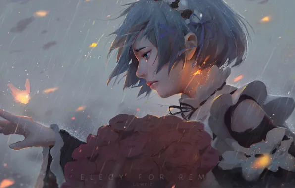 Girl, flowers, bouquet, anime, the maid, art, Rem, Re: Zero kara hajime chip isek or …