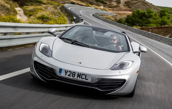 Picture road, grey, background, McLaren, supercar, Spyder, MP4-12C, the front