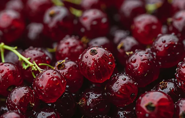 Drops, macro, red, berries, currants, AI art, neural network