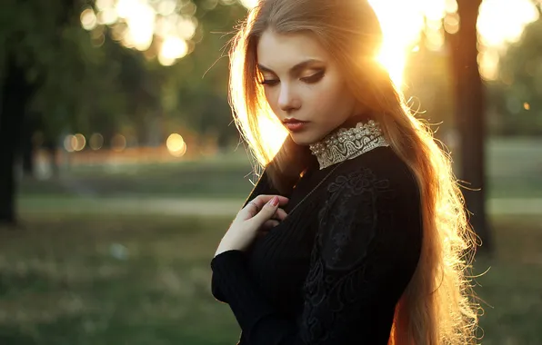 Girl, the sun, trees, model, portrait, makeup, hairstyle, beautiful