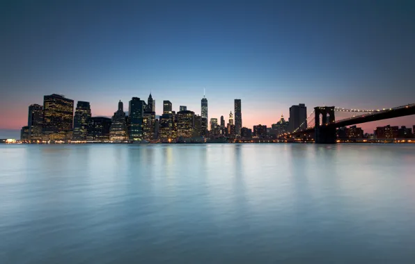 New York, horizon, Brooklyn bridge, the Hudson river