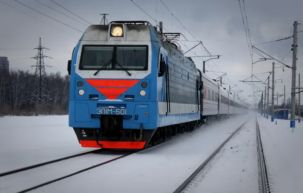 Winter, train, locomotive