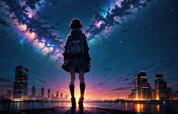 Girl, Girl, Anime, Stardust, Anime, Serenity, Serenity, digital art