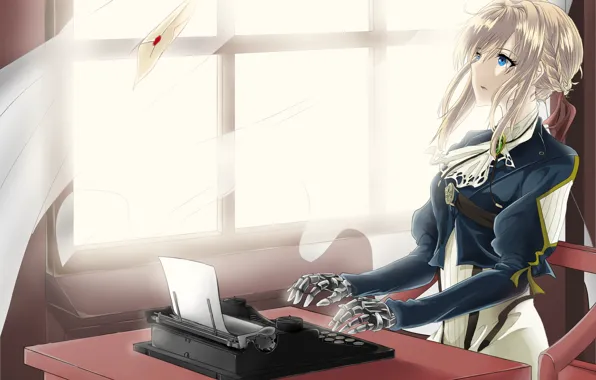 Letter, girl, anime, typewriter, Violet Evergarden