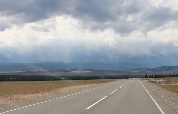 Road, clouds, landscape, mountains, blue, clouds, nature, track