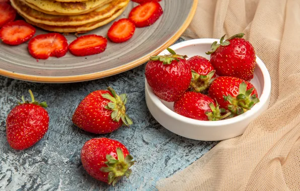 Berries, table, strawberry, pancakes