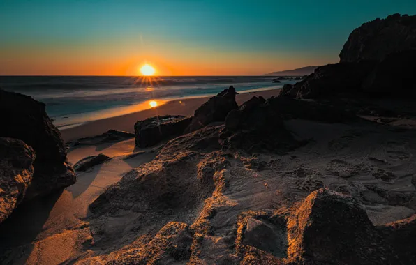 Sunset, traces, coast, CA, Malibu, Pessac