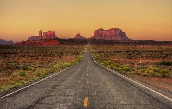 Road, the sky, desert, AZ, Utah, twilight, Monument valley, United States