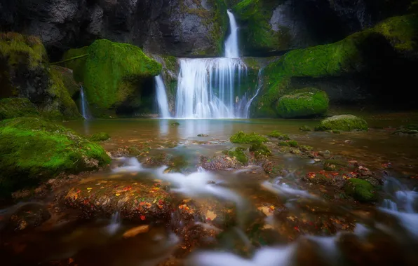 River, stones, France, waterfall, moss, cascade, France, Jura