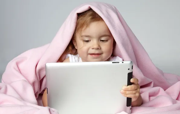 Child, girl, plaid, tablet