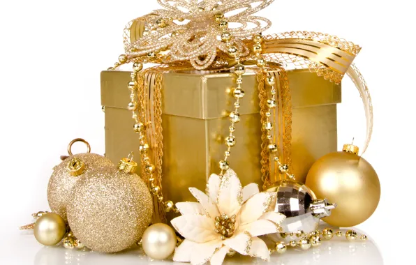 Decoration, gold, gift, Christmas, New year, golden, Christmas, box