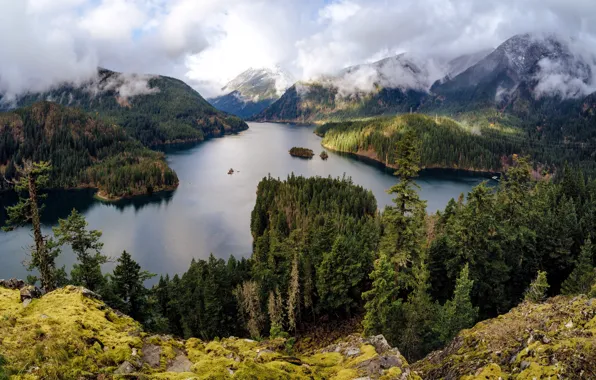 North Cascades, Lake, Mountains, Landscape, Nature, Forest, Washington, USA