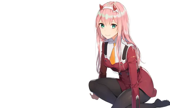 Girl, smile, anime, art, sitting, 002, Darling In The Frankxx, Cute in France