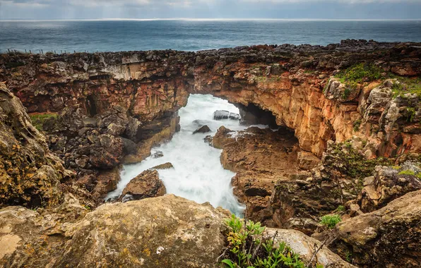 Sea, wave, rays, rocks, horizon, threads, solar