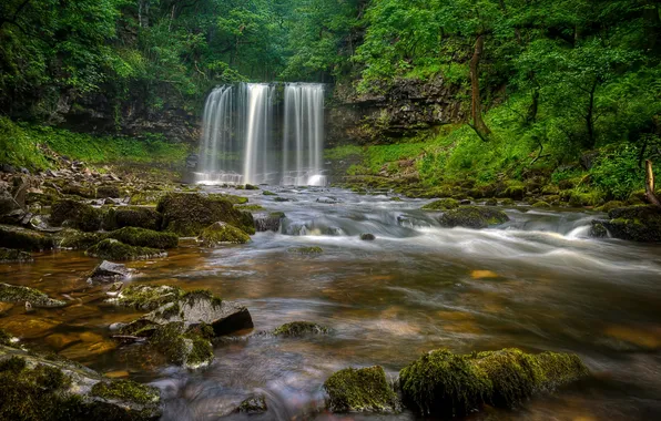 Forest, river, England, waterfall, England, Wales, Wales, Brecon Beacons National Park