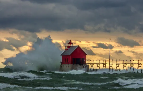 Wave, the sky, clouds, storm, house, Michigan, they say, United States