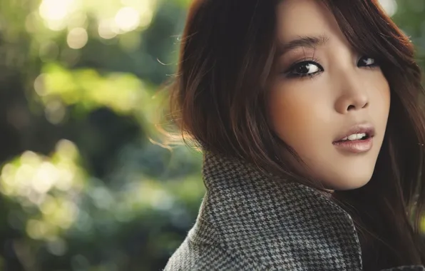 Eyes, face, background, hair, brunette, Asian, coat