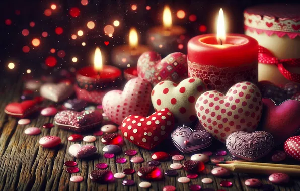 Love, lights, heart, Board, candles, heart, hearts, heart