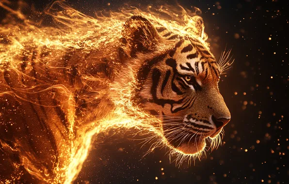 Look, face, tiger, fire, flame, fantasy, fire, burning
