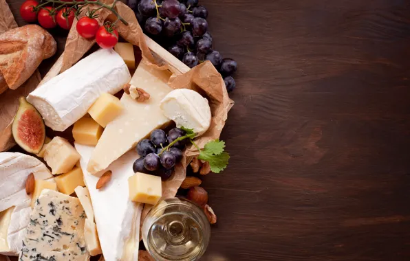 Cheese, grapes, tomato, figs