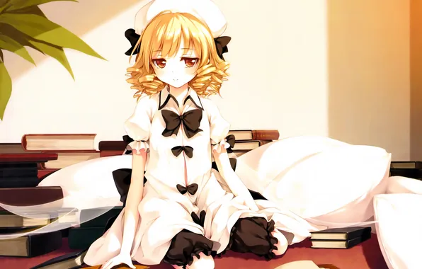 Look, girl, pose, smile, room, calm, book, touhou