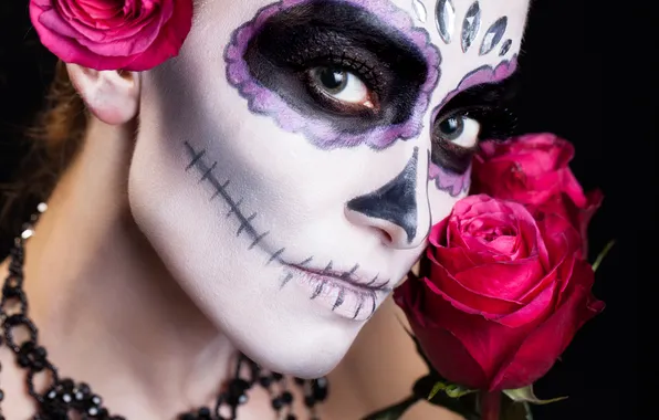 Pink, face, makeup, day of the dead
