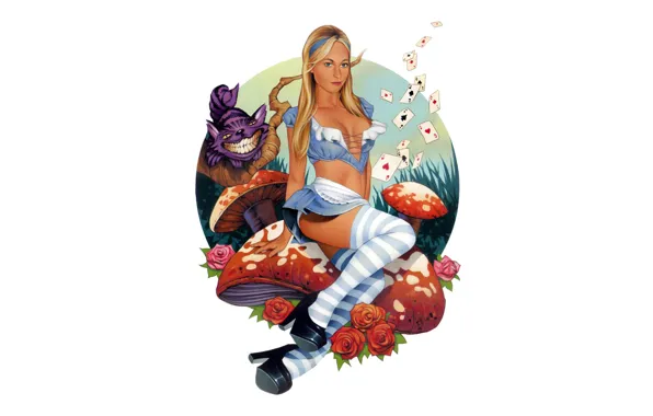 Girl, art, Alice, Cheshire cat
