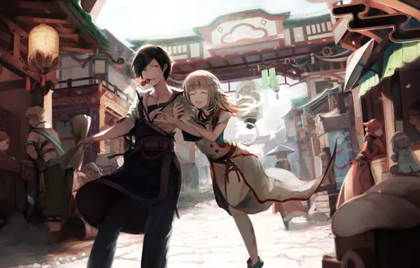Girl, Street, Guy, Final Fantasy, Final Fantasy