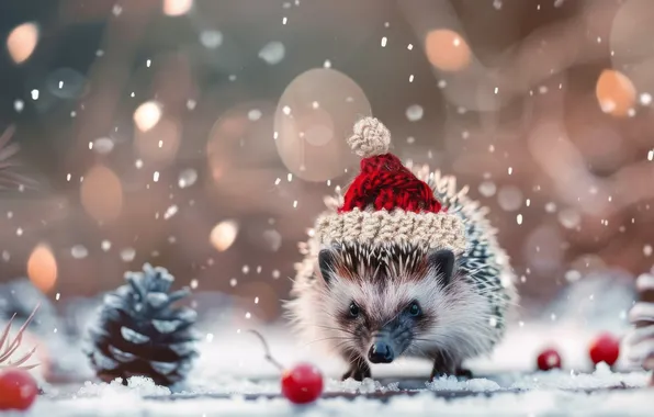 Winter, look, snow, nature, berries, muzzle, Christmas, New year