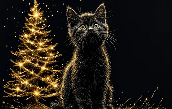 Cats, New year, Tree