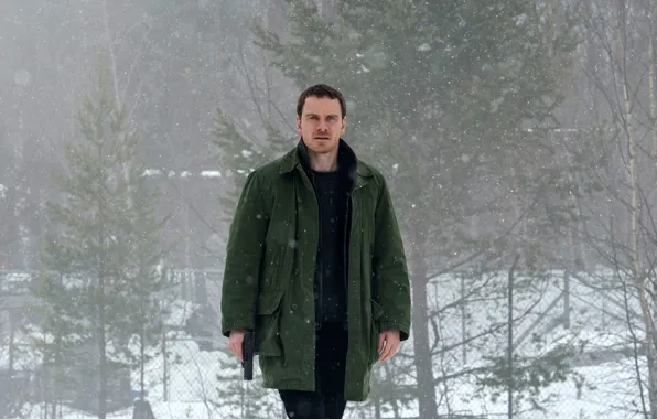 Winter, snow, trees, snowflakes, gun, frame, jacket, detective