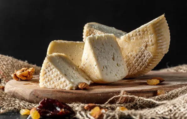 Cheese, Nuts, Piece, Almonds, Raisins