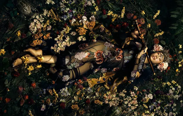 Decoration, flowers, Asian, flute