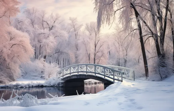 Picture winter, snow, bridge, Park, landscape, bridge, park, winter