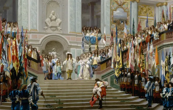 Interior, picture, history, genre, Jean-Leon Gerome, Reception of the Prince of condé by king Louis …